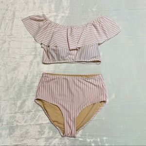 Albion Candy Stripe Wave Swim Crop and Candy Stripe High-Waisted Bottoms, Small